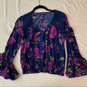 NWOT Floral Lace Smocked Hem Blouse